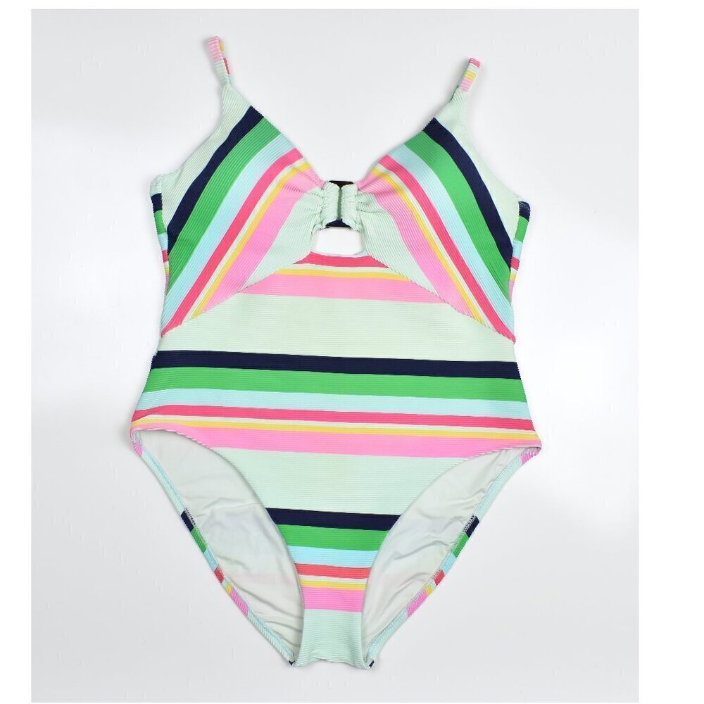 Trina Turk Ribbed Rainbow Deco Stripe One Piece Swimsuit - 14